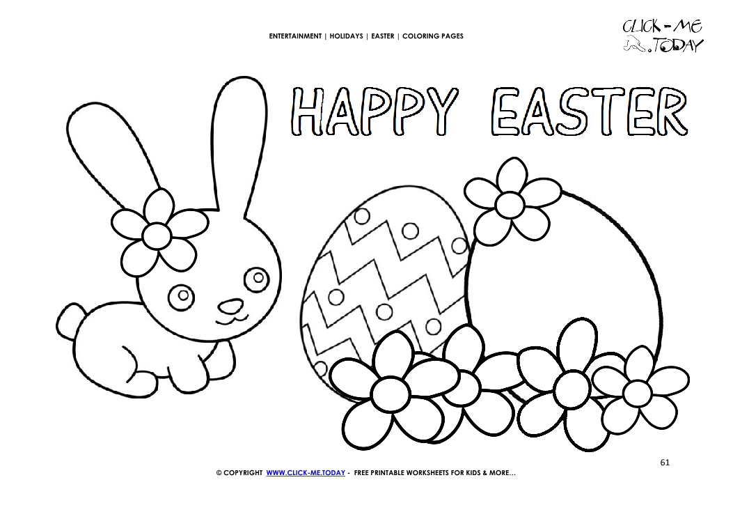 Easter Coloring Page: 61 Happy Easter bunny, eggs & flowers
